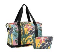 Summer Tropical Aesthetics Large Bags Carry on Weekender Overnight Bags Sports Gym Tote Bag with Toiletry Bag for Gym Large Capacity, Tropical Aesthetic of Summer, 1 size, Tropical aesthetics of