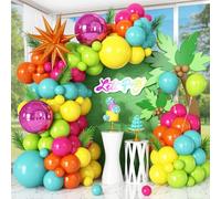 Summer Tropical Balloon Arch Garland Kit with Hot Pink Green Teal Blue Orange Star Balloons Round Balloons for Girls Birthday Hawaiian Luau Tropical Fiesta Party Decorations