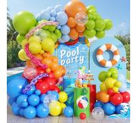 Summer Tropical Balloons Arch Garland Kit, Neon Lime Green Orange Blue Yellow Red Rainbow Latex Balloons for Kids Hawaiian Luau Aloha Pool Beach Birthday Baby Shower Party Decorations Supplies