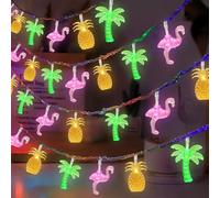 Summer Tropical Beach Hawaiian String Lights - 30 LED 16Ft Battery Operated Tropical Flamingo Pineapple Palm Tree Lights for Luau Pool Decor, Hawaii Theme Summer Outdoor Indoor Party Decorations
