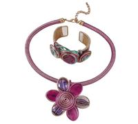 Summer Tropical Beach Set Handmade Wire Wrapped Spiral Flower Crystal Necklace Bangle Bracelet Stackable Cuff