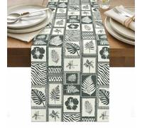 Summer Tropical Boho Table Runner 13 x 36 Inch, Monstera Fern Palm Leaf Hibiscus Washable Cotton Linen Dining Table Runner Tabletop Decorations for Restaurant Home Kitchen Party