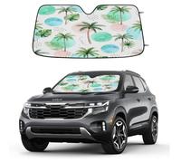 Summer Tropical Coconut Tree Car Windshield Sun Shade, Foldable UV Protection Front Window Sunshade with Suction Cups, Heat Blocking Reflective Sun Visor for Cars SUVs Trucks 139.7 x 70 cm