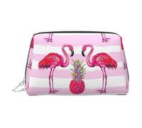 Summer Tropical Flamingo and Pineapple Leather Toiletry Organizer Bag, Travel-Friendly Makeup Pouch for Women