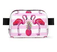 Summer Tropical Flamingo and Pineapple Print Waterproof Sling Bag with Large Opening Side Bag Durable Waist Pack for Running Cycling Travel