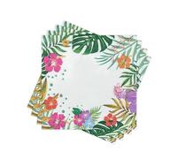 Summer Tropical Floral Paper Napkins Disposable Decorative Hibiscus & Palm Leaf Border Printed Dinner Napkins for Hawaiian Luau, Beach Party, Table, Home Decor. 80PCS, 2-Ply, Folded 6.5 x 6.5 In.