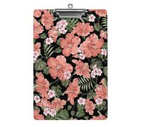 Summer Tropical Flower Hibiscus Palm A4 Size Clipboard Funny Aesthetic Working Studying Letter Standard Clip Board 12.5×8.5 in Hardboard for School Classroom Kids Writing Drawing