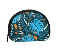 Summer Tropical Leaves Print Portable Mini Storage Bag Shell Shaped Wallet Small Coin Wallet Shell Storage Bag
