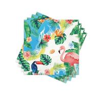 Summer Tropical Paper Napkins Disposable Decorative Flamingo & Toucan Printed with Palm Leaves Dinner Napkins for Hawaiian Luau, Party, Table, Home Decor. 60PCS, 2-Ply, Folded 6.5 x 6.5 In.