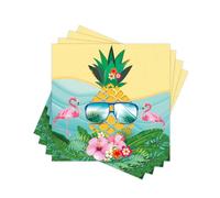 Summer Tropical Paper Napkins Disposable Decorative Pineapple Flamingo Hibiscus Printed Dinner/Lunch Napkins for Hawaiian Luau, Beach Party, Table, Home Decor. 80PCS, 2-Ply, Folded 6.5 x 6.5 In.