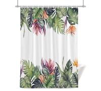 Summer Tropical Shower Curtain for Bathroom, Green Palm Trees White Texture Waterproof Cloth Fabric Bathroom Accessories Set with 12 Rust Proof Plastic Hooks, 56” x 78”