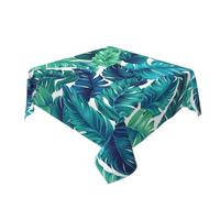 Summer Tropical Tablecloth 54x54 Inch Square Navy Blue Green Hawaiian Palm Leaf Table Cloth Table Cover Polyester Washable Wrinkle Resistant for Kitchen Dining Holiday Party Dining