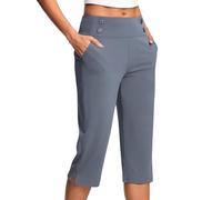 Summer Trousers for Women Petite Ladies Soft 3/4 Length Cropped Pants High Waist Stretch Pull on Bottoms Summer Golf Chino Joggers with Pockets Elegant Office Business