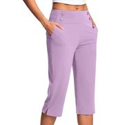 Summer Trousers for Women Tall Ladies Soft 3/4 Length Cropped Pants High Waist Stretch Pull on Bottoms Summer Golf Chino Joggers with Pockets Elegant Office Business