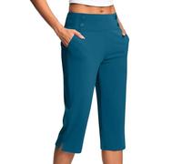 Summer Trousers for Women Tall Ladies Soft 3/4 Length Cropped Pants High Waist Stretch Pull on Bottoms Summer Golf Chino Joggers with Pockets Elegant Office Business A Blue