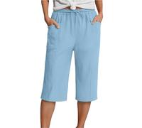 Summer Trousers for Women UK Capri Pants Viskose High Waisted Ladies Boho Gingham Pockets Beach Three Quarter Length Patterned Cheesecloth Cropped Trousers Tencel Tummy Control Petite Hippie