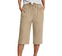 Summer Trousers for Women UK Cotton Trousers Cheesecloth Comfy Plus Size Boho Pink High Waisted Beach Pedal Pushers Brown Linen Blend Capris Cotton Linen Floaty Tall Hippie Tummy Control