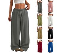 Summer Trousers for Women UK Loose Wide Leg High Waist Straight Pants Casual Baggy Soft Lounge Bottoms Elderly Ladies Elasticated Waist Palazzo Flared Slacks Leisure Weekend Grey M