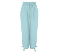 Summer Trousers Women's Lightweight 3/4 Patterned Linen Trousers Women's Summer 3/4 High Waist Casual Trousers Lightweight with Pockets Training Trousers Baggy Elastic Waistband Adjustable Trousers
