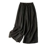 Summer Trousers Women's Lightweight 7/8 Stretch Linen Trousers Women's 7/8 Large Sizes Beach Trousers Wide Leg Sports Trousers Loose Harem Trousers Palazzo Trousers Comfortable Muslin Trousers Elegant