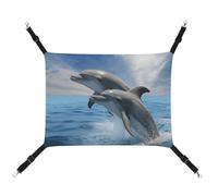Summer Two Dolphins Printed Pet Hammock for Cage Hanging Pet Hammock Bed with Metal Hooks for Guinea Pigs, Hamsters, Gerbils, Kittens, Cat Cages