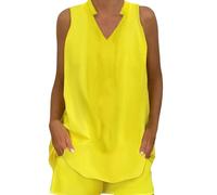 Summer Two Piece Outfit Women Sleeveless Co Ord Set Tracksuits 2 Piece Outfits Lounge Sets Homewear Ladies V Neck Sleeveless Tunic Tops with Shorts Pyjamas Sets for Holiday Beach Travel Streetwear