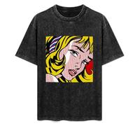 Summer Unisex T-Shirt Girl with Hair Ribbon by Roy Lichtenstein Soft Pure Cotton T-Shirt Black XL