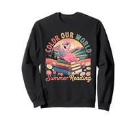 Summer Vacation Reading Book Colourful Cute Flamingo Bookworm Sweatshirt
