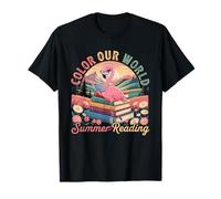 Summer Vacation Reading Book Colourful Cute Flamingo Bookworm T-Shirt