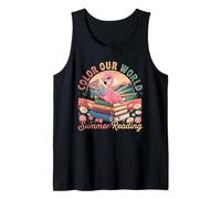 Summer Vacation Reading Book Colourful Cute Flamingo Bookworm Tank Top