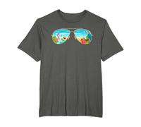 Summer Vacation Sunglasses Flamingo Beach Blue Ocean Trees T-Shirt