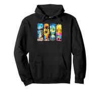 Summer Vacation Travel Scenes Watercolor Art Pullover Hoodie