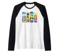 Summer Vacation Travel Scenes Watercolor Art Raglan Baseball Tee