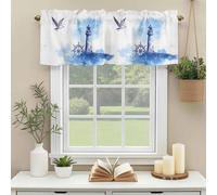 Summer Valances for Windows, Watercolor Seagull Blue Line Ship Rudder Lighthouse Sea Wave Rod Pocket Valance Short Window Treatments Curtains for Kitchen Bathroom Bedroom Decor, 42 x 18 Inches