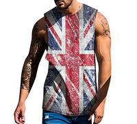 Summer Vest Tank Tops Men's UK Flag Summer Top Vest British Flag Print Tank Tops Round Neck Casual Undershirt Sleeveless Workout Top Great Britain Jack Vests Undershirt (X2-White, M)
