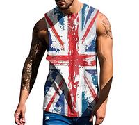 Summer Vest Tank Tops Men's UK Flag Summer Top Vest British Flag Print Tank Tops Round Neck Casual Undershirt Sleeveless Workout Top Great Britain Jack Vests Undershirt (White, L)