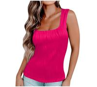 Summer Vest Tops for Women UK Sale Clearance Square Neck Tank Top Textured Sleeveless Shirts Casual Slim Fitted Cami Shirts Strappy Tight Blouses Sexy Going Out Outfits Gym Workout Basic Tees
