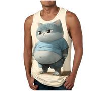 Summer Vests for Men UK Clearance,Men Cute Cat Printed Round Neck Tank Tops Holiday Beach Vacation Funny Animal Pattern Vest Gym Workout Athletic Fitness Sport Tank Top Cotton Sleeveless T-shirt S-3XL