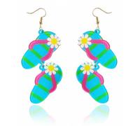 Summer Vibe Beach Dangle Earrings Flamingo Flip Flops Swim Ring Flowers Drop Earrings for Women Girls Party Holiday Gifts, Acrylic, No Gemstone