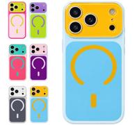 Summer Vibe Dopamine Contrast Color Magnetic Phone Case - Dopamine Color Block Jelly Phone Case, Compatible with Magnet，Blue：for 14promax