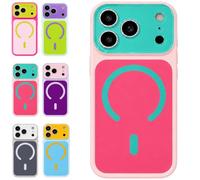 Summer Vibe Dopamine Contrast Color Magnetic Phone Case - Dopamine Color Block Jelly Phone Case, Compatible with Magnet，Rose：for 16