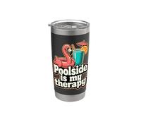 Summer Vibe Poolside is My Therapy Flamingo Drink Beach Fun Stainless Steel Insulated Tumbler