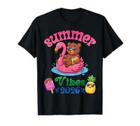 Summer Vibes 2026 Bear with Flamingo Float Beach Trip T-Shirt