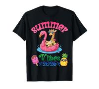Summer Vibes 2026 Giraffe with Flamingo Float Beach Trip T-Shirt