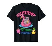 Summer Vibes 2026 Hippo with Flamingo Float Beach Trip T-Shirt