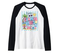 Summer Vibes Beach Sun Fun Tropical Crab Surfboard Vacation Raglan Baseball Tee
