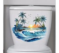 Summer Vibes Coconut Tree Sunset Toilet Cover Sticker Decals Waterproof Toilet Lid Tank Seat Decals Cistern Self-Adhesive Bathroom Wall Sticker