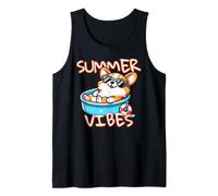Summer Vibes Corgi Cute Dog Relaxing in Kiddie Pool Graphic Tank Top