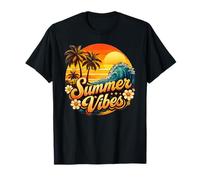 Summer Vibes Retro Sunset Palm Tree Beach Wave Tropical Desi T-Shirt
