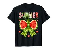Summer Vibes Tropical Fruit Watermelon Coquette Bow Girls T-Shirt